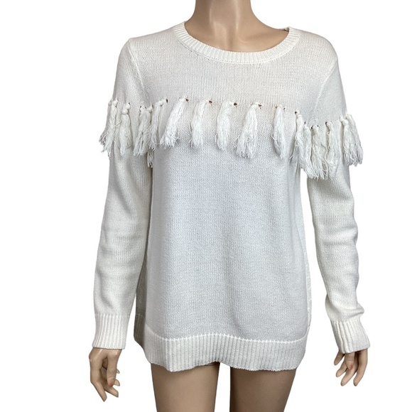 Sail to Sable off white fringe tassel sweater size medium - Picture 1 of 10